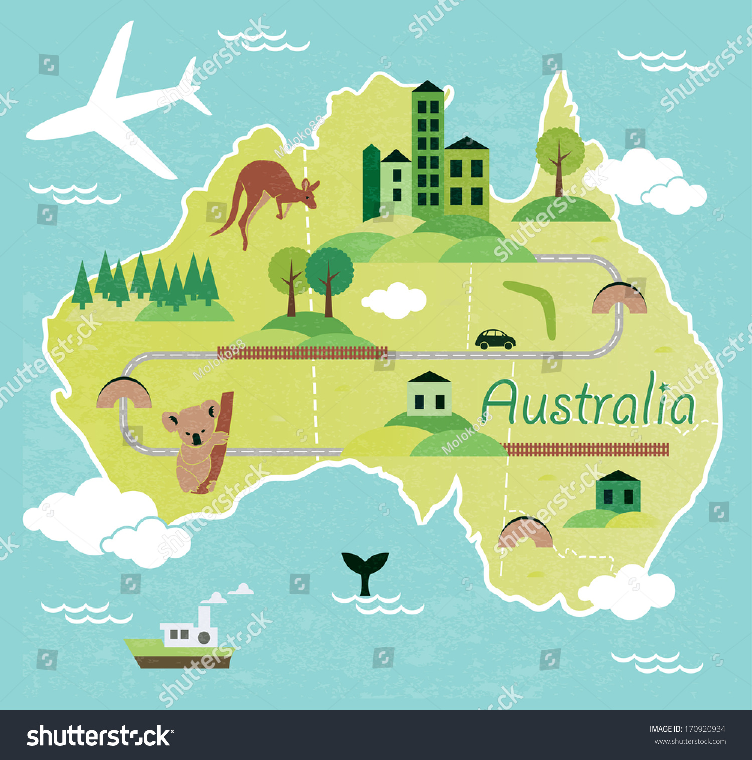 卡通澳大利亚的地图图片