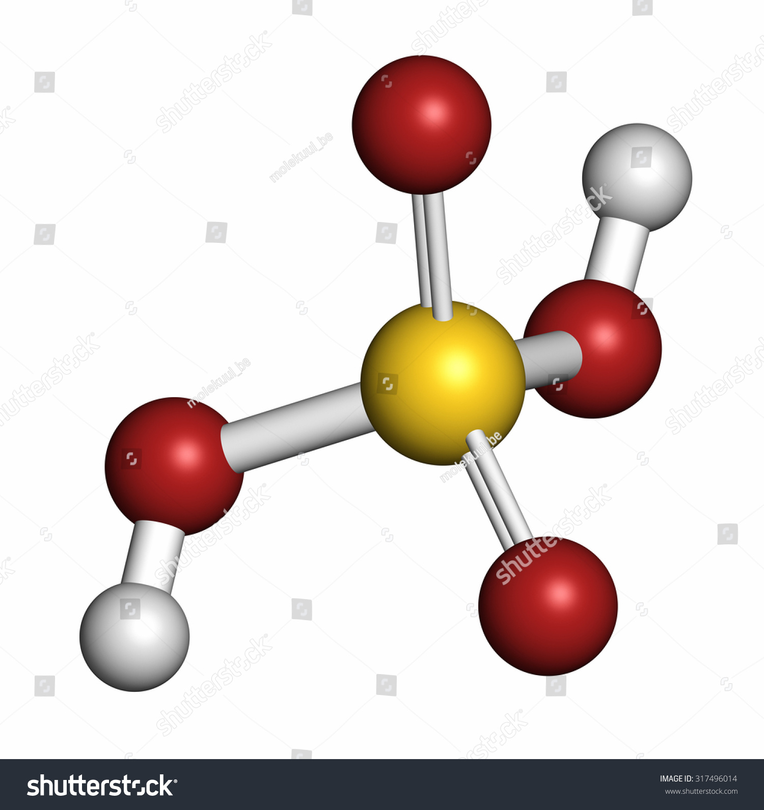 硫酸(h2so4)强无机酸分子.原子被表示为球体与常规:氢