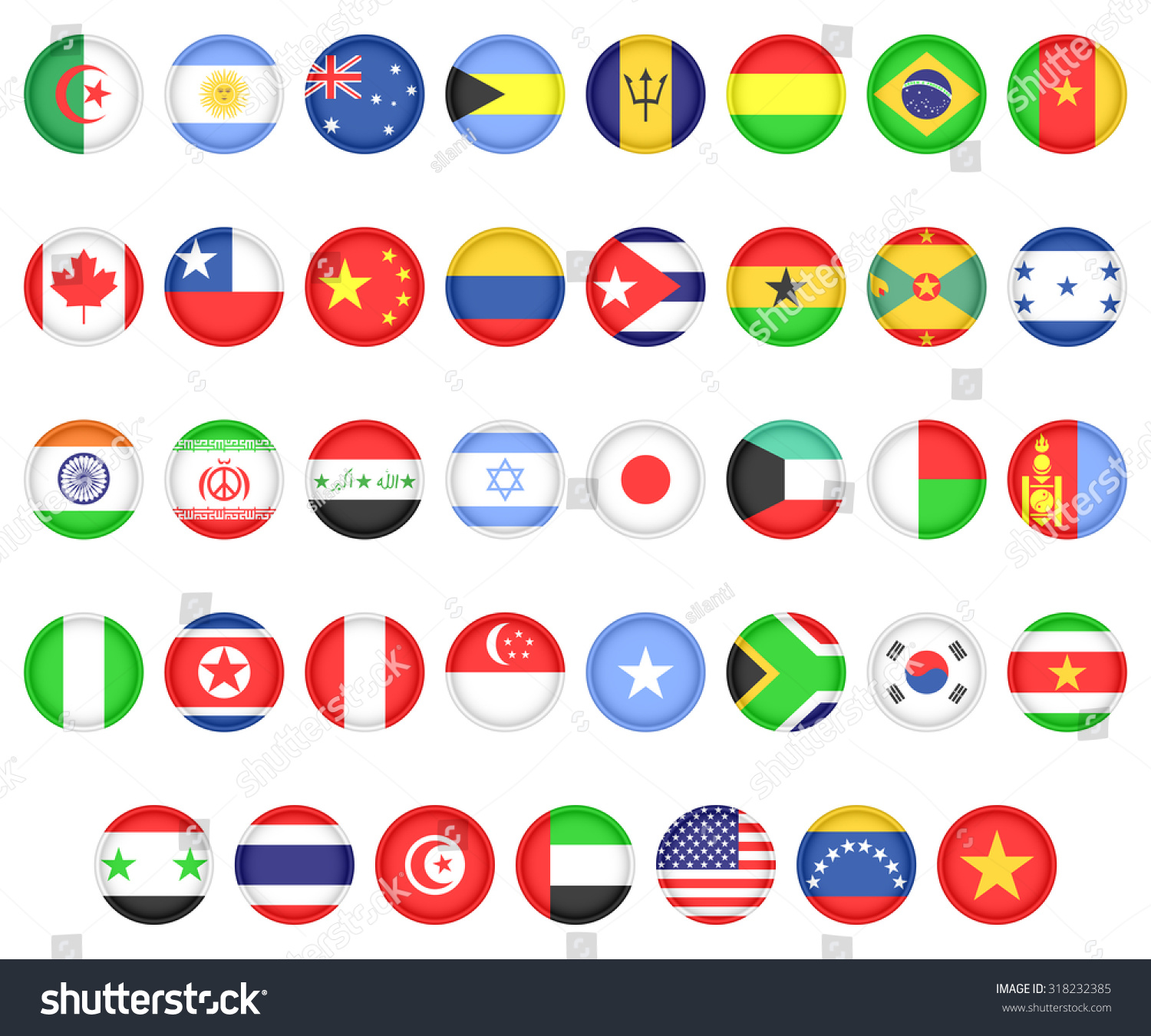 美国国旗的国家,亚洲和非洲.图标在白色的背景.