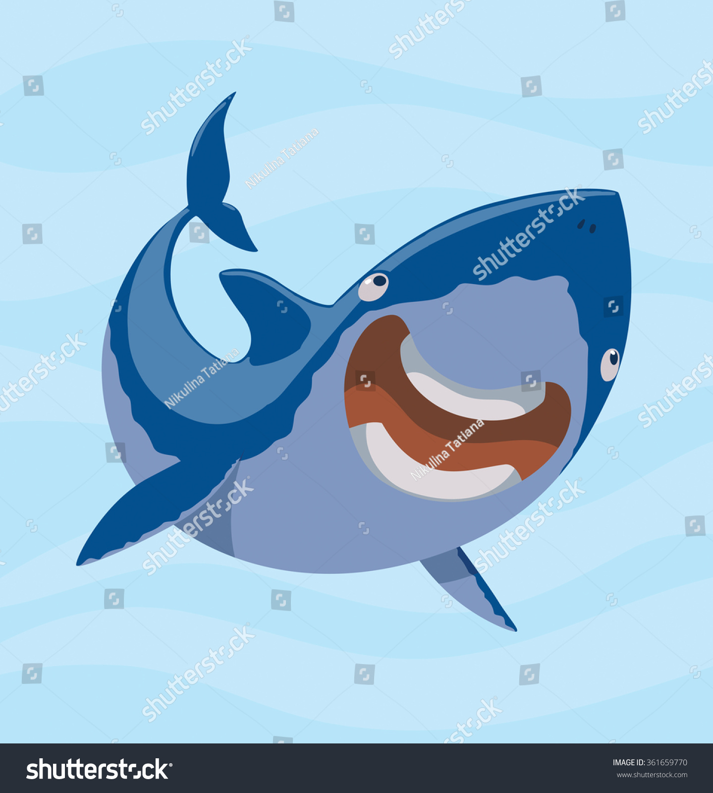 vector image of cartoon funny laughing blue shark