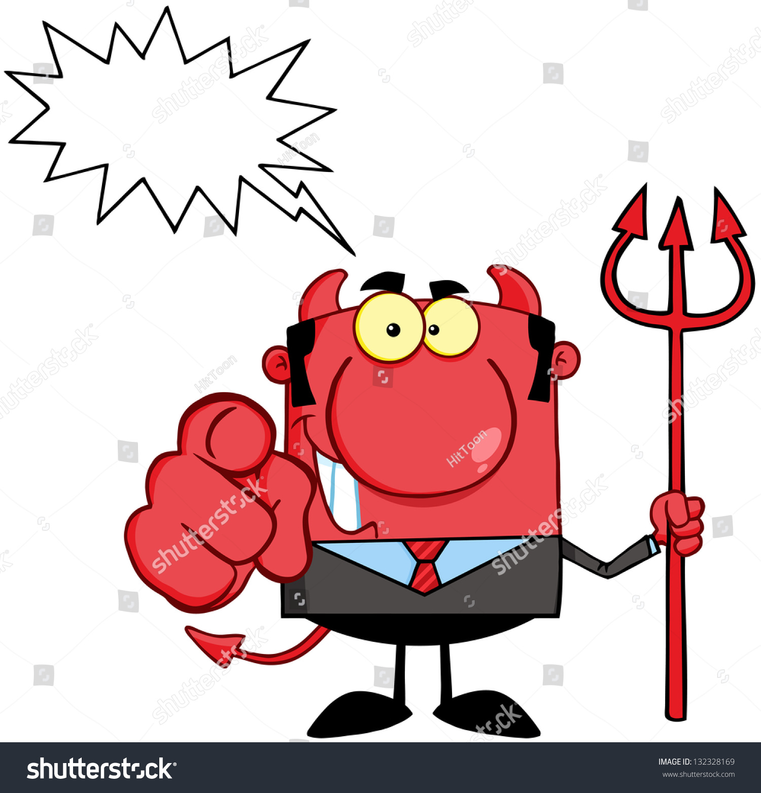 魔鬼老板三叉戟和手手指与演讲泡沫.光栅插图.向量版本还在投资组合.