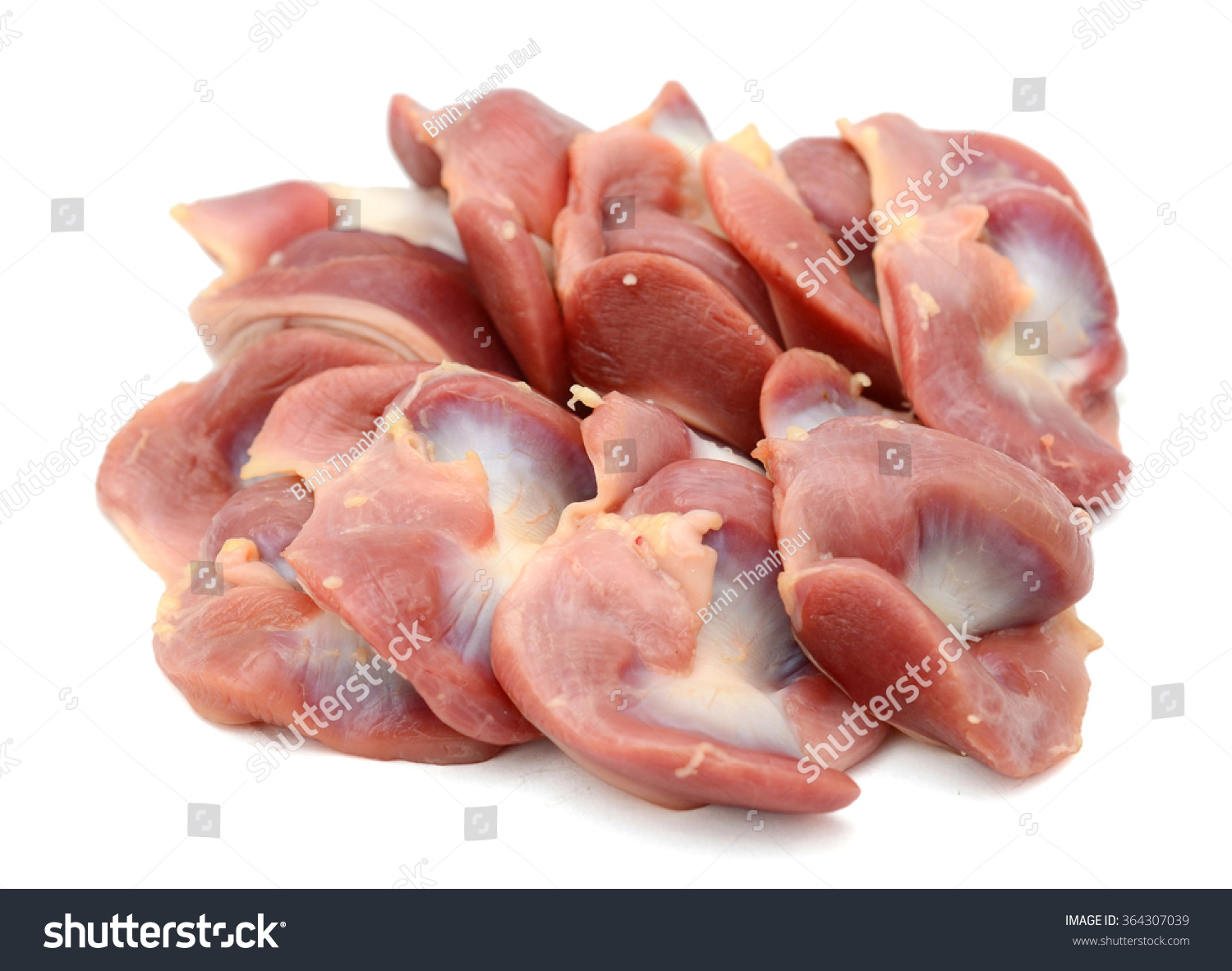 raw chicken gizzards isolated on white