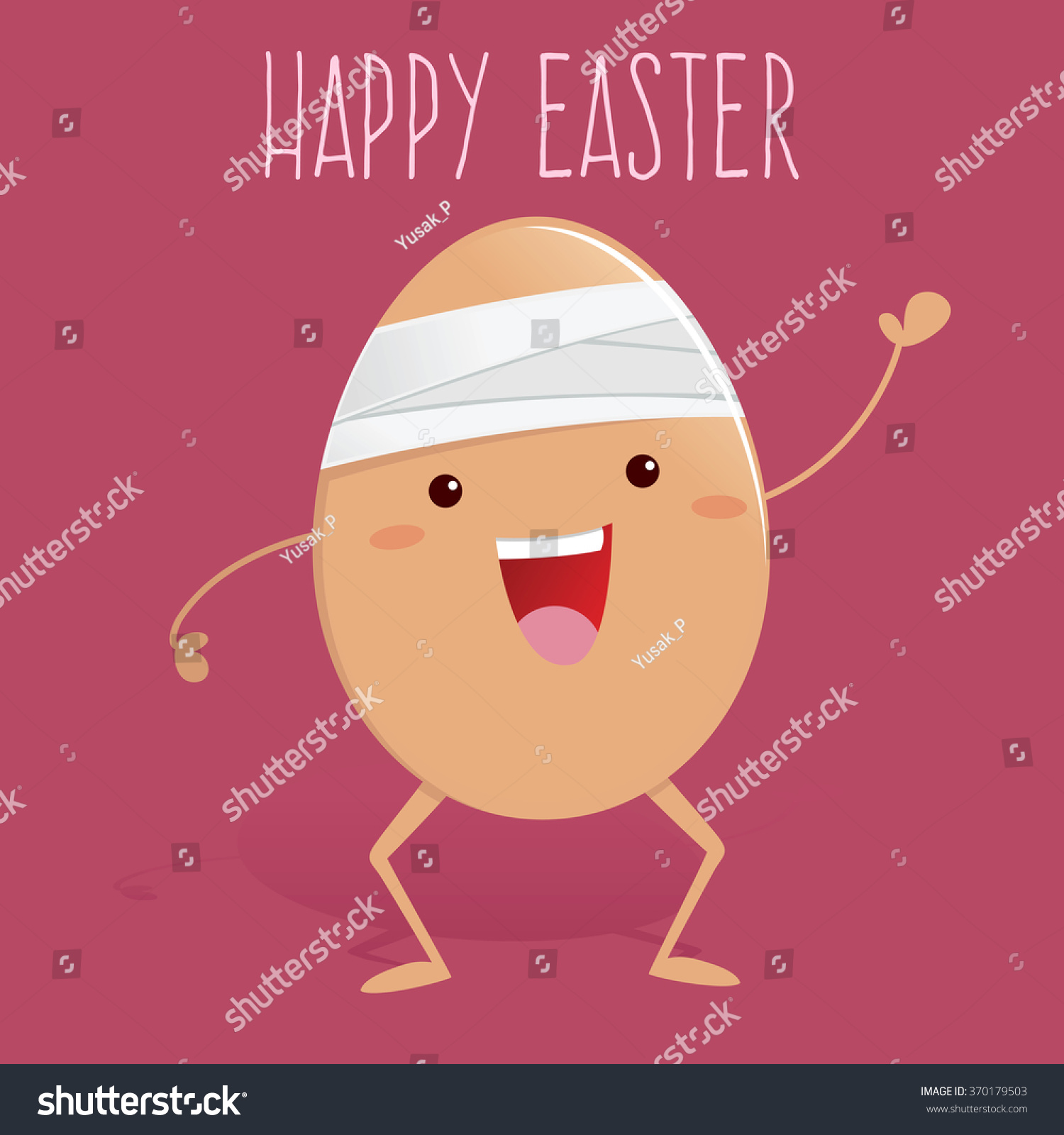 broken egg with bandage waving and saying happy easter, vector